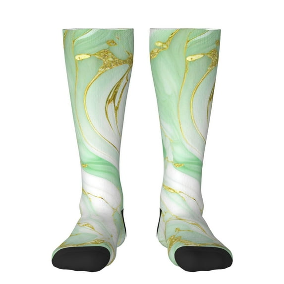 Sigee Green And Gold Abstract Marble for Socks for Men Women Socks Stocking Compression Socks