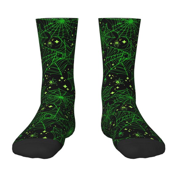 Sigee Green Bright Web with Spiders for Premium Children's Socks Unisex School Kids Boys Girls,Soft and Comfy Kids' Socks