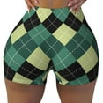 thumbnail image 1 of Sigee Green Squares Print Women's High Waist Workout Shorts - Squat Proof, Tummy Control, Yoga and Gym Activewear-X-Large, 1 of 9