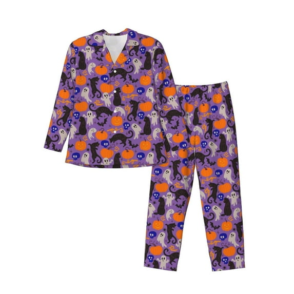 Sigee Halloween Black Cats for Pajamas for Men Two-piece Men's Sleepwear Long-Sleeved Pjs Sets-Large