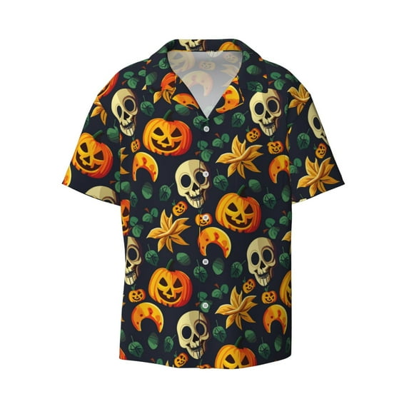 Sigee Halloween Skull Print Men's Shirts Casual Button Down Short Sleeve Summer Beach Shirt Hawaiian Vacation Shirts Tee Shirt-3X-Large