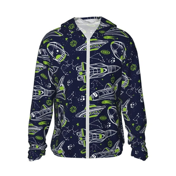 Sigee Hand Drawn Rockets Print UPF50+ Men's Sun Protection Hoodie Shirt SPF UV Shirt Long Sleeve Fishing Outdoor Lightweight, S-3XL