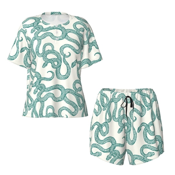 Sigee Hand Drawn Snake for Sleepwear Casual Pjs with Pockets Women's Pajamas Sets Shorts 2 Piece Short Sleeve Lounge Sets 3X-Large
