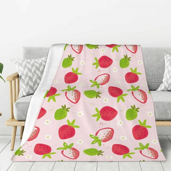 Sigee Hand Drawn Strawberry for Flannel Blanket - Ultra-Soft, Warm and Cozy, Perfect for Couch, Bed, or Travel-40"x30"