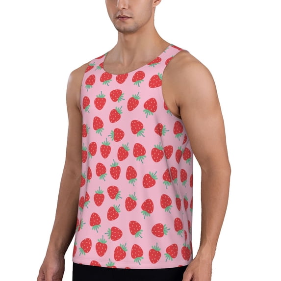 Sigee Hand Drawn Strawberry for Men's Workout Tank Top, Athletic Gym Sleeveless Shirt - Quick Dry, Lightweight, Breathable Medium