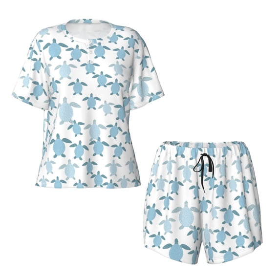 Sigee Hand Drawn Turtle for Sleepwear Casual Pjs with Pockets Women's Pajamas Sets Shorts 2 Piece Short Sleeve Lounge Sets Medium