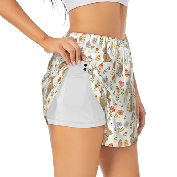 Sigee Happy Easter for Women's Athletic Shorts High Waisted Running Shorts Pocket Sporty Short Gym Elastic Workout ShortsLarge