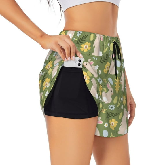 Sigee Happy Easter for Women's Athletic Shorts High Waisted Running Shorts Pocket Sporty Short Gym Elastic Workout Shorts