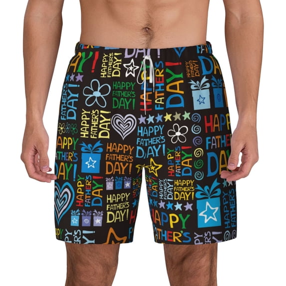 Sigee Happy Father Day Print Mens Swim Trunks with Compression Liner Quick Dry Swim Stretch Beach Shorts with Pockets,S-3XL
