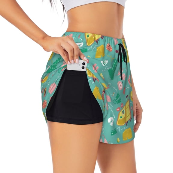 Sigee Happy Summer for Women's Athletic Shorts High Waisted Running Shorts Pocket Sporty Short Gym Elastic Workout ShortsSmall