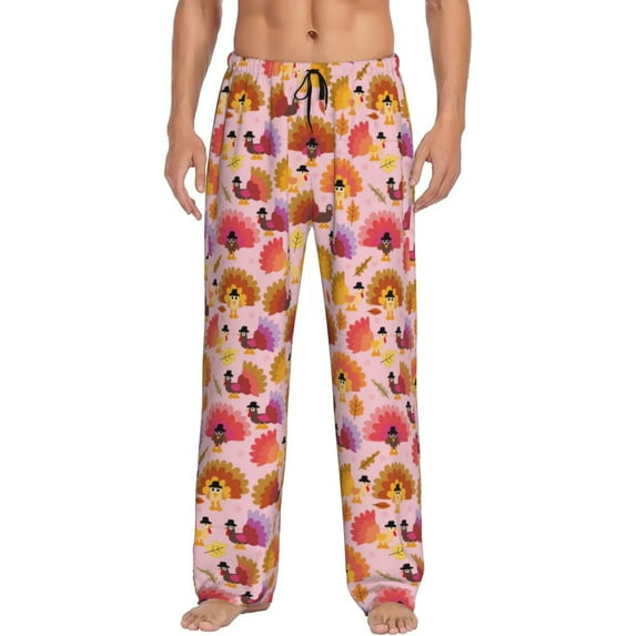 Sigee Happy Thanksgiving Turkey print Men's Pajama Pants Lounge Sleep Bottoms with Elastic Waistband and Pockets-X-Large