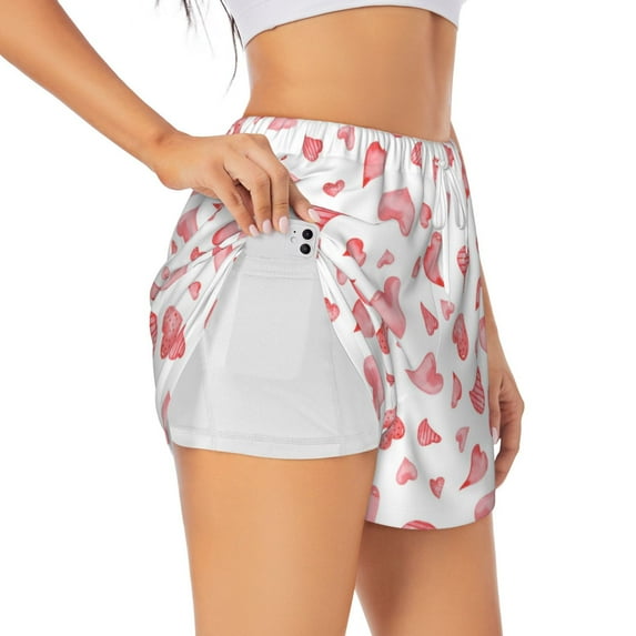 Sigee Hearts for Women's Athletic Shorts High Waisted Running Shorts Pocket Sporty Short Gym Elastic Workout ShortsMedium