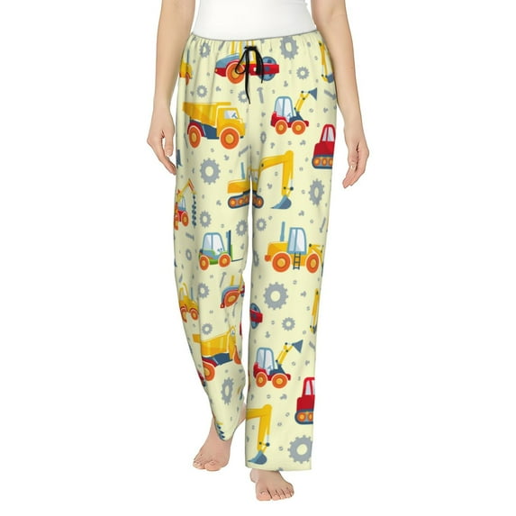 Sigee Heavy Equipment Print Women's Soft Pajama Pants - Breathable and Comfortable Lounge Sleep Bottoms with Elastic Waistband and Pockets-Small
