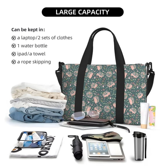 Sigee Hedgehogs and Flowers for Hand Travel Bag,Sports Tote Gym Bag for Men and Women