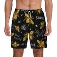 thumbnail image 1 of Sigee Hohey Bee Golden Embroidery Print Mens Swim Trunks with Compression Liner Quick Dry Swim Stretch Beach Shorts with Pockets,S-3XL, 1 of 7