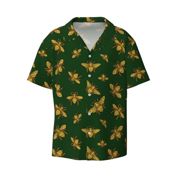 Sigee Hohey Bee Print Men's Shirts Casual Button Down Short Sleeve Summer Beach Shirt Hawaiian Vacation Shirts Tee Shirt-4X-Large
