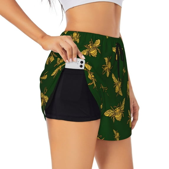 Sigee Hohey Bee for Women's Athletic Shorts High Waisted Running Shorts Pocket Sporty Short Gym Elastic Workout ShortsLarge