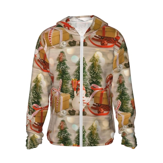 Sigee Holiday Christmas Stars Print UPF50+ Men's Sun Protection Hoodie Shirt SPF UV Shirt Long Sleeve Fishing Outdoor Lightweight, S-3XL