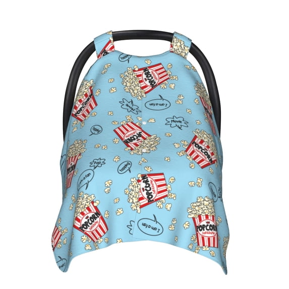 Sigee I Am A Fan Popcorn Print Multi-use Stretchy Baby Car Seat Cover - Nursing Breastfeeding Canopy, Infant Stroller and High Chair Cover