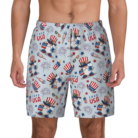 Sigee I Love USA Print Mens Swim Trunks with Compression Liner Quick Dry Swim Stretch Beach Shorts with Pockets,S-3XL