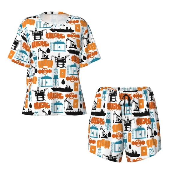 Sigee Industrial Transportations for Sleepwear Casual Pjs with Pockets Women's Pajamas Sets Shorts 2 Piece Short Sleeve Lounge Sets X-Large
