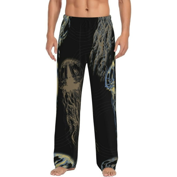 Sigee Jellyfish Print Men's Pajama Pants - Soft Lounge Sleep Bottoms with Elastic Waistband and Pockets-Small