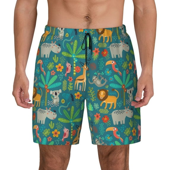 Sigee Jungle Animals Print Mens Swim Trunks with Compression Liner Quick Dry Swim Stretch Beach Shorts with Pockets,S-3XL