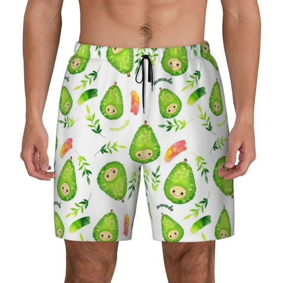 Sigee Kawaii Avocado Print Mens Swim Trunks with Compression Liner Quick Dry Swim Stretch Beach Shorts with Pockets,S-3XL