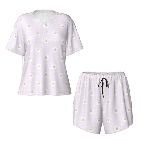 Sigee Kawaii Cat Paw for Sleepwear Casual Pjs with Pockets Women's Pajamas Sets Shorts 2 Piece Short Sleeve Lounge Sets X-Large