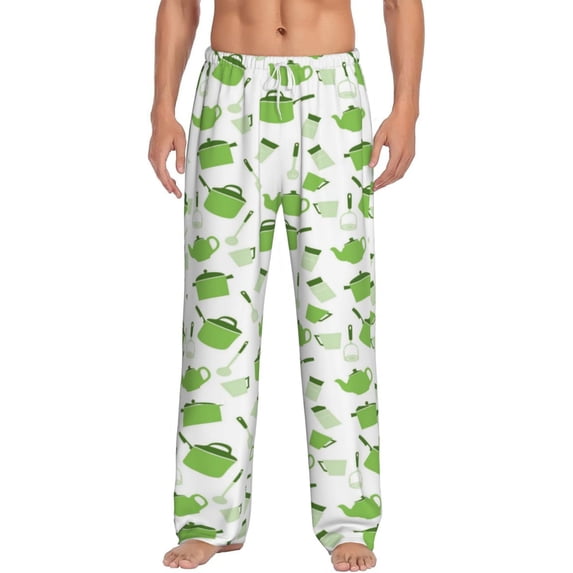 Sigee Kitchen Utensiles Cooking Pots Print Men's Pajama Pants - Soft Lounge Sleep Bottoms with Elastic Waistband and Pockets-Large