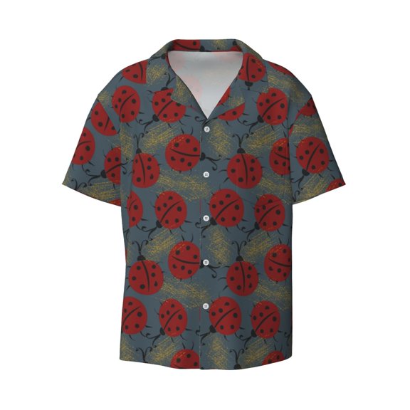 Sigee Ladybug Print Men's Shirts Casual Button Down Short Sleeve Summer Beach Shirt Hawaiian Vacation Shirts Tee Shirt-Large