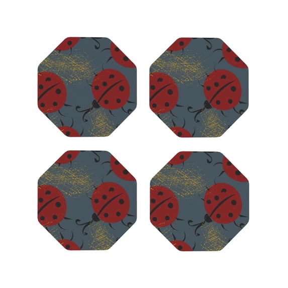 Sigee Ladybug for Water-Resistant, Heat-Resistant, Non-Slip Leather Coasters Set, Ideal for Coffee Table, Office, Bar, Home Decor-Octagon