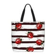 thumbnail image 1 of Sigee Ladybugs on Black and White Striped1 Print Large Capacity Zippered Tote Bag - Durable, Stylish and Versatile for Everyday Use, 1 of 9