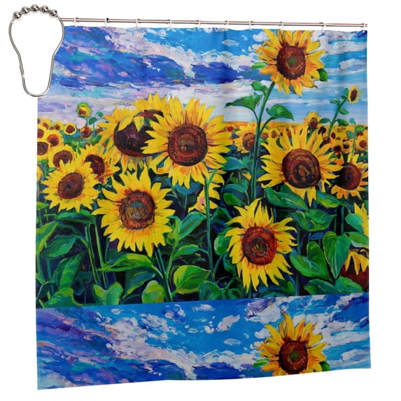 Sigee Landscape With Sunflowers for Waterproof Fabric Shower Curtain 72" W x 72" H for Bathroom Shower Curtain