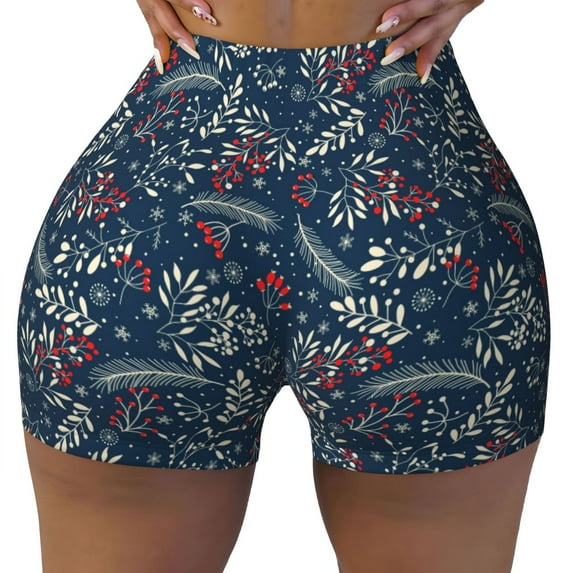Sigee Leaves Snowflakes Print Women's High Waist Workout Shorts - Squat Proof, Tummy Control, Yoga and Gym Activewear-XX-Large