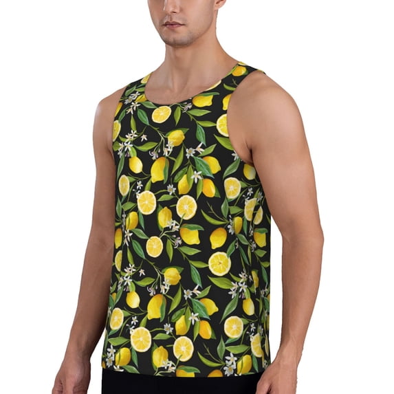 Sigee Lemon Fruits Flowers Leaves for Men's Workout Tank Top, Athletic Gym Sleeveless Shirt - Quick Dry, Lightweight, Breathable X-Large