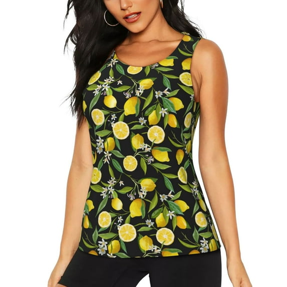Sigee Lemon Fruits Flowers Leaves for Women's Workout Tank Top,Running Tank Tops,Sleeveless Gym Clothes