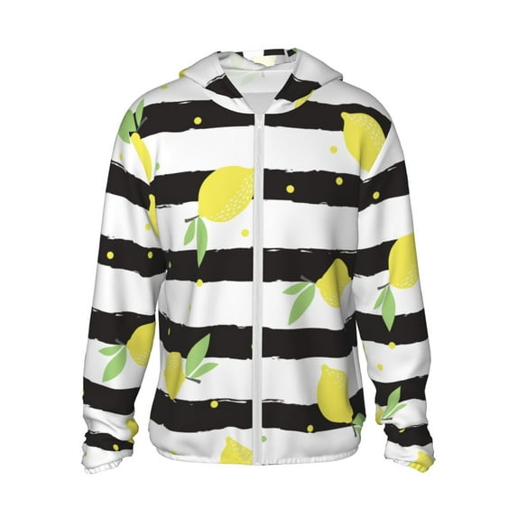 Sigee Lemon Print UPF50+ Men's Sun Protection Hoodie Shirt SPF UV Shirt Long Sleeve Fishing Outdoor Lightweight, S-3XL