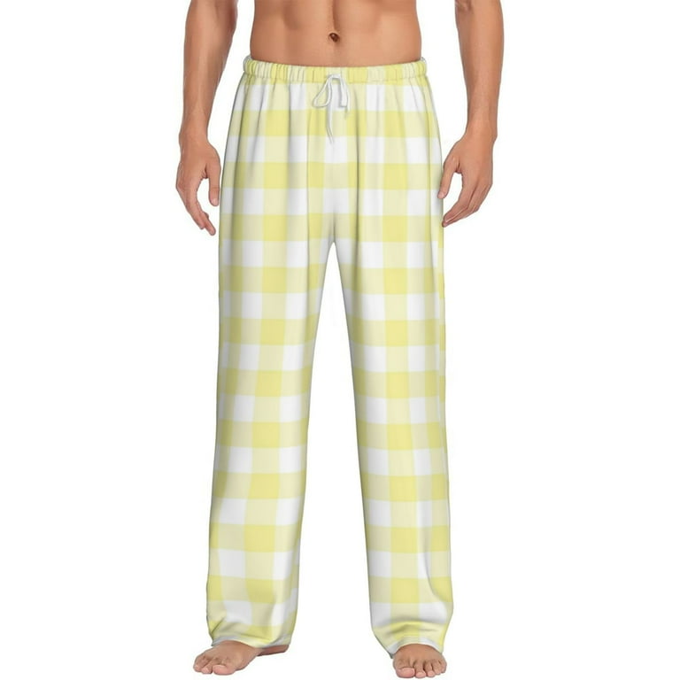 Sigee Lemon Yellow Checkboard Print Men s Pajama Pants Soft Lounge Sleep Bottoms with Elastic Waistband and Pockets Large Walmart