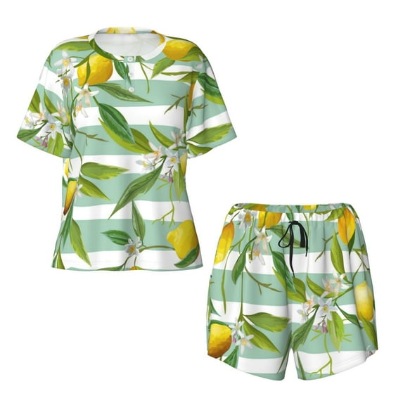 Sigee Lemon for Sleepwear Casual Pjs with Pockets Women's Pajamas Sets Shorts 2 Piece Short Sleeve Lounge Sets 4X-Large