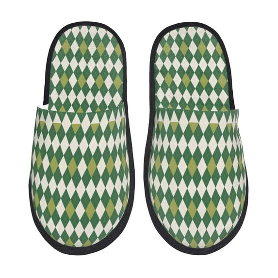 Sigee Light Green Squares for Cozy Furry Slippers Super Soft Indoor and Outdoor Use, Non-Slip Sole Slip On House Slippers-Large