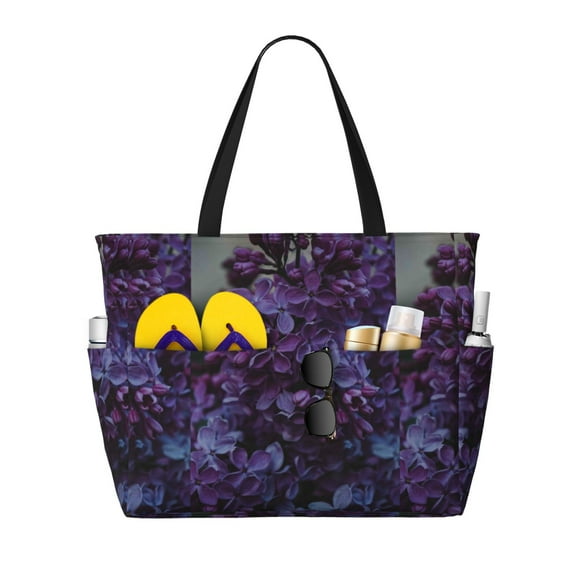 Sigee Lilac Print Extra Large Waterproof Beach Travel Bag with Zipper - Durable and Versatile for Vacation, Gym, and Daily Use