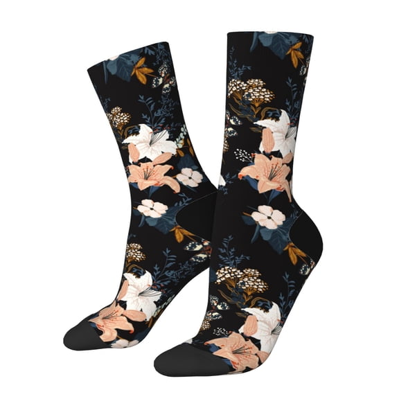 Sigee Lilies Flowers for Contrast Design Soft Moisture-Wicking Socks Crew Casual Athletic Stretchy Loose Middle Tube Socks