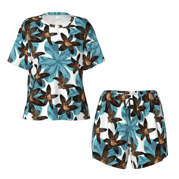 Sigee Lilies Flowers for Sleepwear Casual Pjs with Pockets Women's Pajamas Sets Shorts 2 Piece Short Sleeve Lounge Sets Large