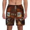 thumbnail image 1 of Sigee Log Cabin Inside Print Mens Swim Trunks with Compression Liner Quick Dry Swim Stretch Beach Shorts with Pockets,S-3XL, 1 of 7