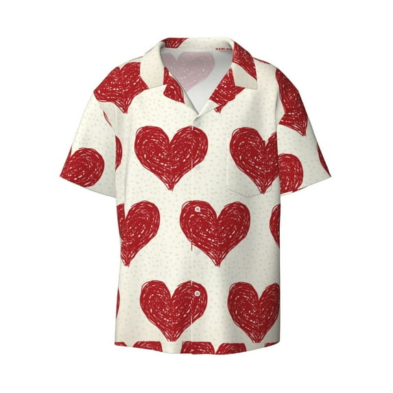 Sigee Love Print Men's Shirts Casual Button Down Short Sleeve Summer Beach Shirt Hawaiian Vacation Shirts Tee Shirt-3X-Large