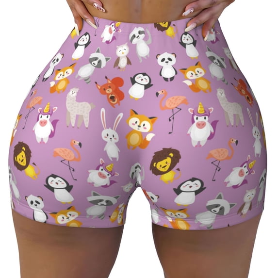 Sigee Lovely Animals Print Women's High Waist Workout Shorts - Squat Proof, Tummy Control, Yoga and Gym Activewear-