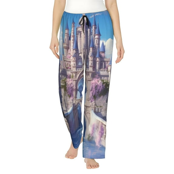 Sigee Majestic Fantasy Castle print Women's Soft Pajama Pants Lounge Sleep Bottoms with Elastic Waistband and Pockets-Medium