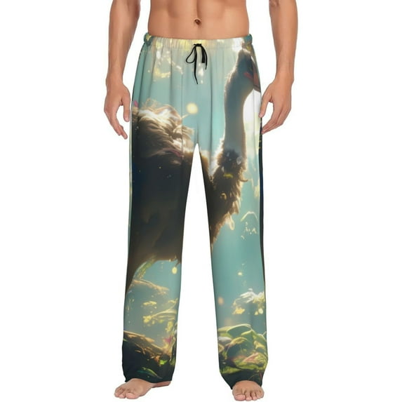 Sigee Majestic Ostrich In Forest print Men's Pajama Pants Lounge Sleep Bottoms with Elastic Waistband and Pockets-X-Large