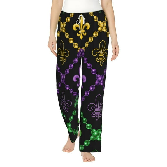 Sigee Mardi Gra Geometric Print Women's Soft Pajama Pants - Breathable and Comfortable Lounge Sleep Bottoms with Elastic Waistband and Pockets-X-Large